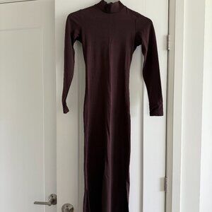 Dark Brown Midi Dress with Open Back and Side Slits - Small